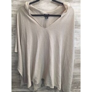 David and Young Hooded Poncho Cape Shrug OSFM PLus Size Lt Wt Beige Boho Casual